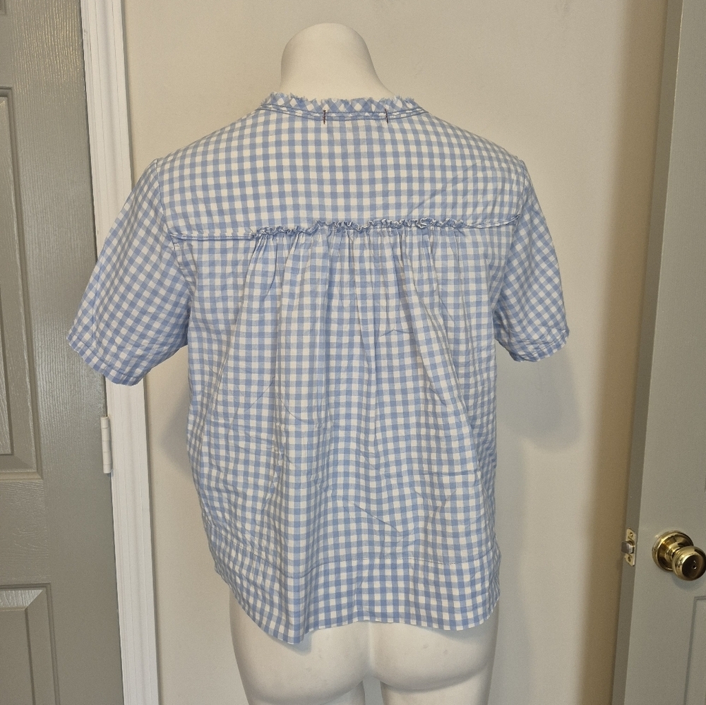 AMO Sienna Blue Classic Gingham Cotton Boxy Fit Cropped Top(XS) - Picture 4 of 8